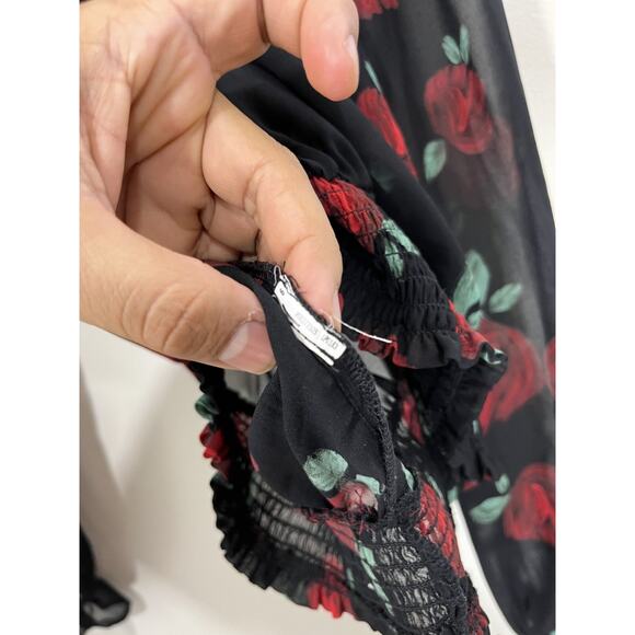 Romantic Floral Chiffon Victorian Inspired Roses Top 90s Whimsigoth Cottagecore - Picture 8 of 13